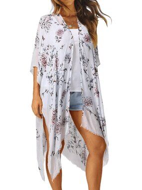 Women Light Grey Viscose Summer Bikini Kimono Bath Suit And Swimwear Cover Up